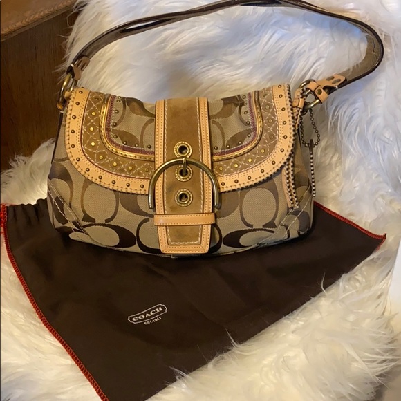 Coach RARE Signature C Studded Vachetta Flap Hobo - Picture 1 of 8